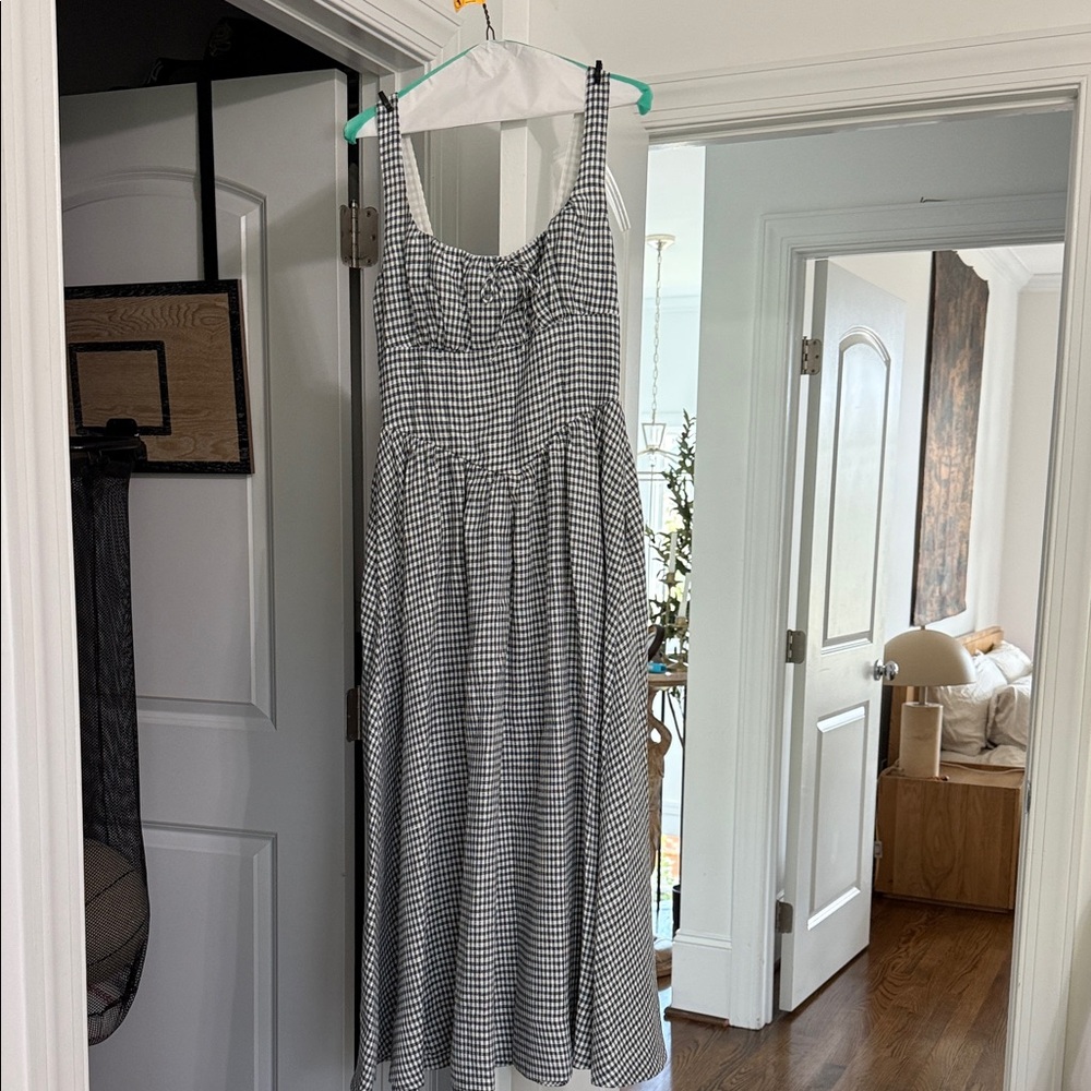 Reformation Blue and White Checkered Midi Dress
